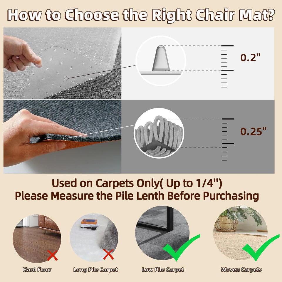 Office Chair Mat for Carpet, 36"x48" Heavy Duty PVC Floor Protector, Non-Slip Clear Computer Desk Mat for Low-Pile & Flat Carpets, Rolling Chair Mat for Home Office & Gaming