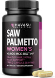 Saw Palmetto for Women with Biotin 5000mcg - Powerful DHT Blocker to Support Hair, Skin, and Nail Health - 60 Count - Vegan, Non-GMO Vitamin for Stronger, Fuller Looking Locks - 1 Month Supply