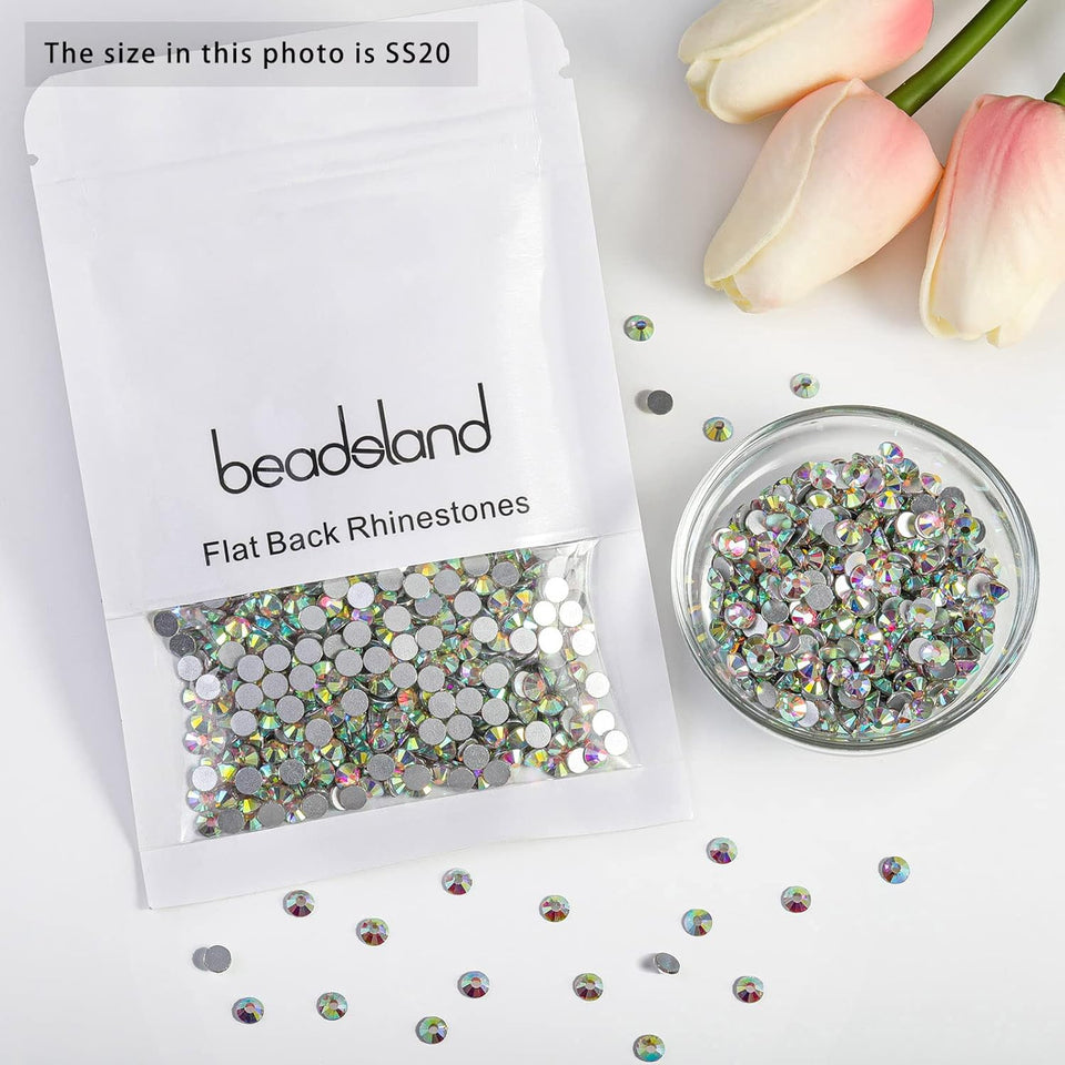 Beadsland 1440pcs Flat Back Crystal Rhinestones Round Gems for Nail Art and Craft Glue Fix, CrystalAB, SS20, 4.6-4.8mm