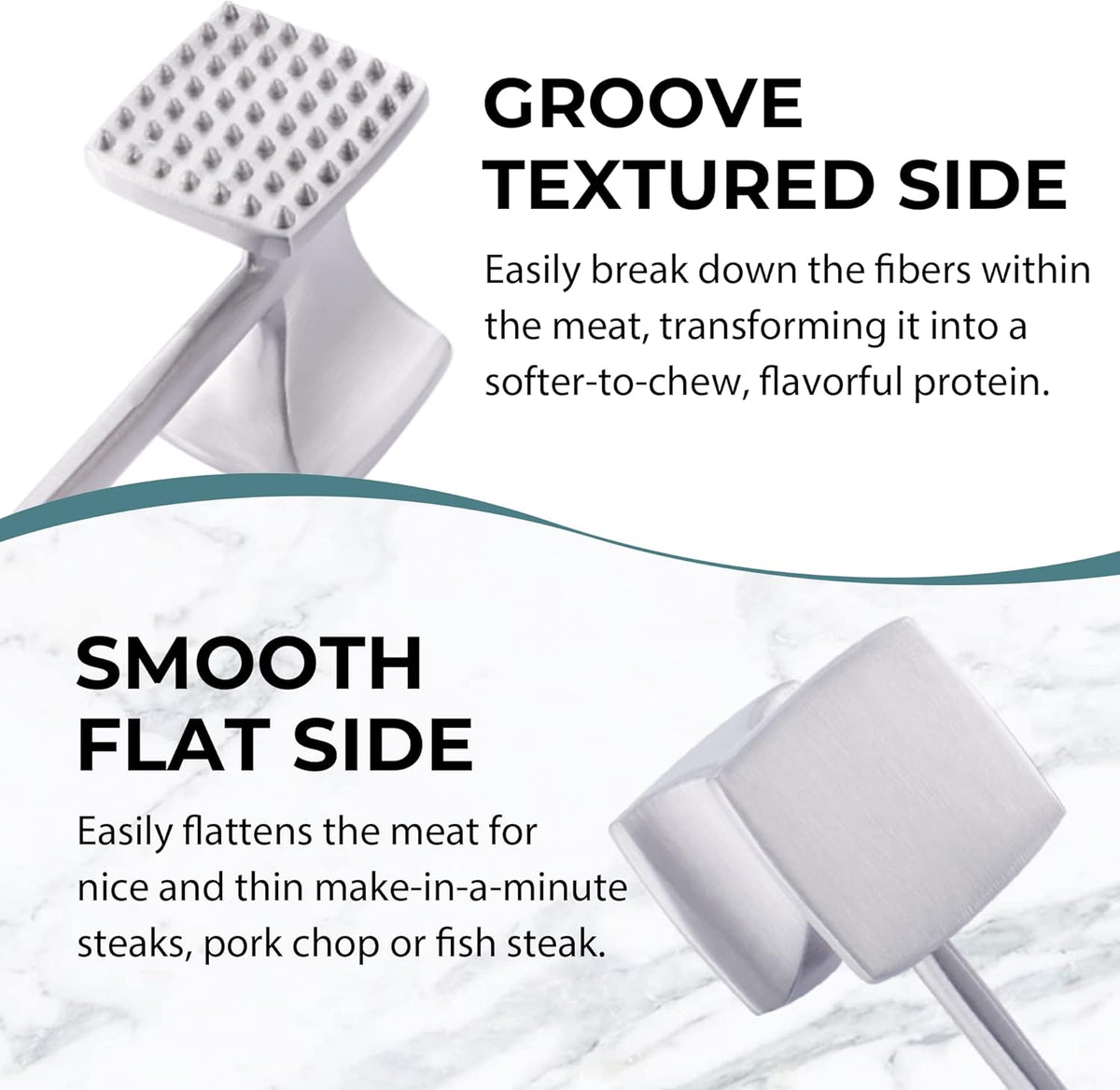 KITEXPERT Meat Tenderizer Hammer with Comfortable-Grip Handle, Dual-side Mallet for Kitchen, Heavy Duty Pounder For Tenderizing Steak, Beef and Fish