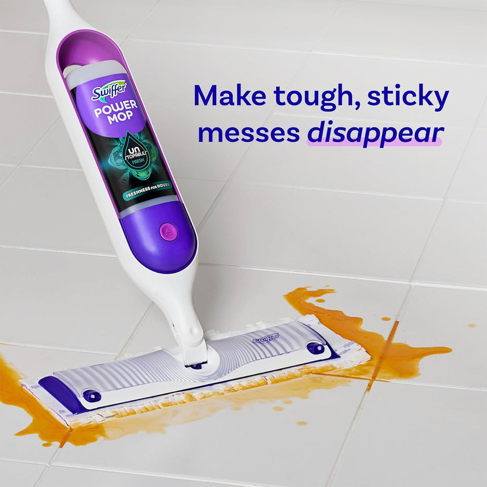swiffer powermop floor cleaning solution refills, unstopables fresh scent, 2 pack, 25.3 fl oz bottles