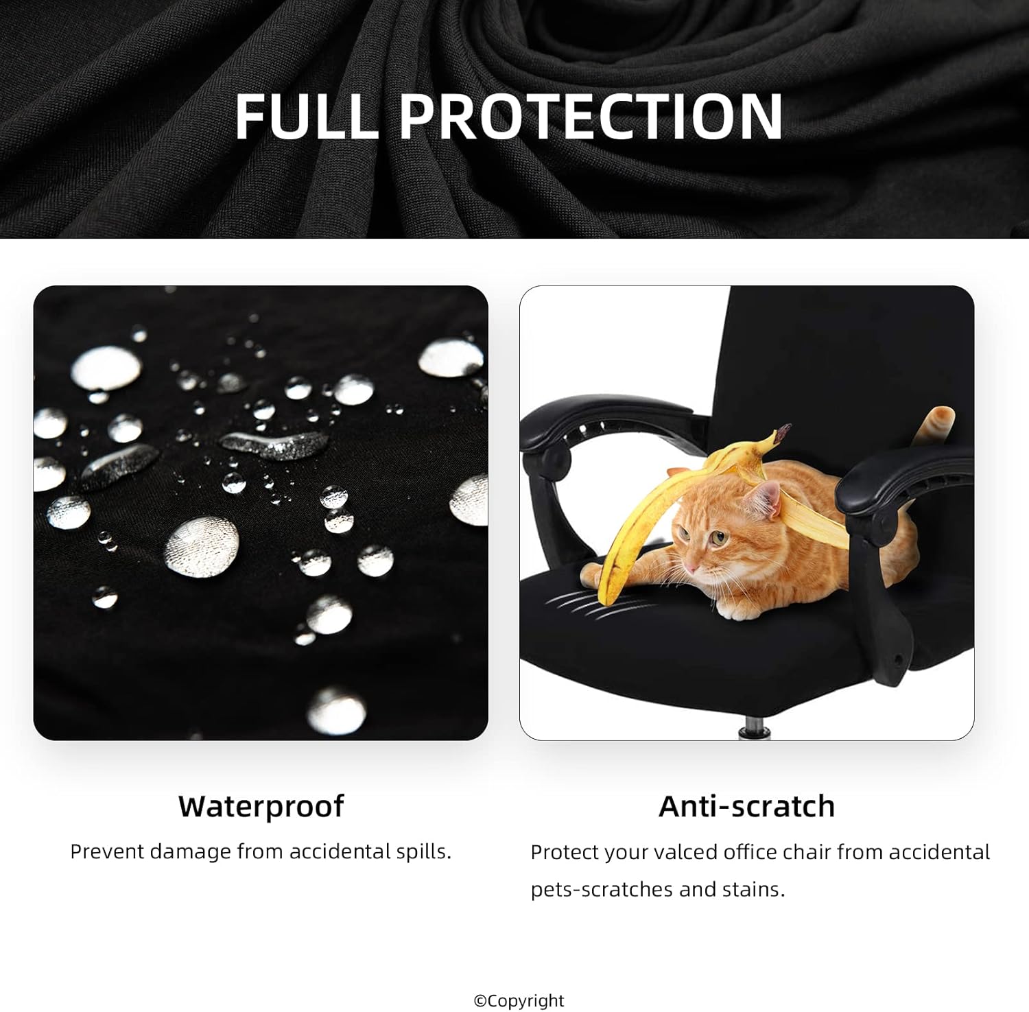 Water Resistant Stretch Computer Office Chair Cover with Durable Zipper Universal Washable Removable Spandex Rotating Boss Chair Slipcovers Anti-dust Soft Desk Chair Seat Protector for Dogs Cats Pets