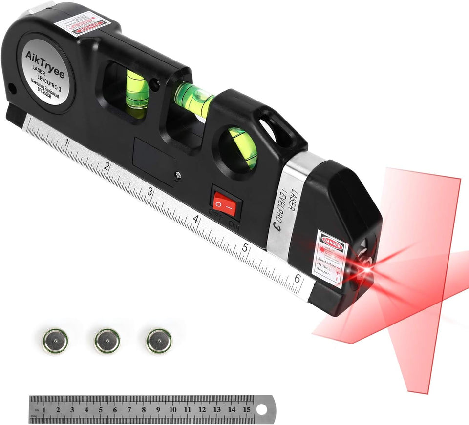 Laser Level Line Tool, MultiPLrpose Laser Level Kit Standard Cross Line Laser leveler Beam Tool with Metric Rulers 8ft/2.5M for Picture Hanging cabinets Tile Walls by AikTryee.