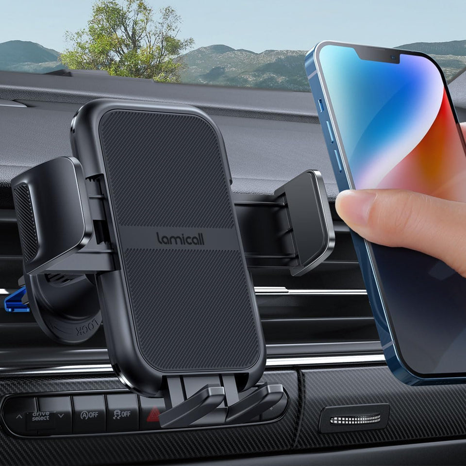 Lamicall 2026 Wider Clamp & Metal Hook Car Phone Holder Vent [Thick Cases Friendly] Phone Holders for Your Car Mount Gfts Automobile Hands Free Accessories for Women Men for iPhone 16 15 14 13 Pro Max