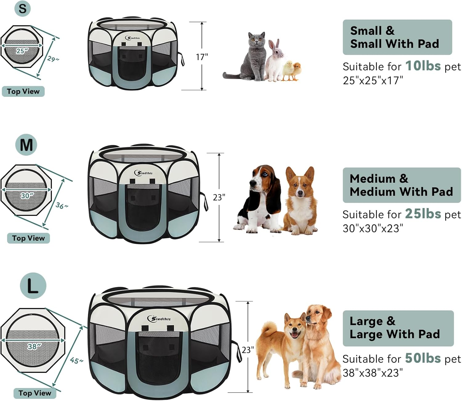 Dog Cat Playpen, Puppy Pet Playpen Indoor for Small Dog Crate Tent Cage Outdoor, Portable Pop Up Dogs Enclosure Kennel with Carrying Case for Dogs/Cats/Rabbits(Grey, Small
