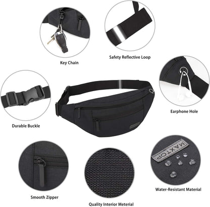 MAXTOP Large Crossbody Fanny Pack with 4-Zipper Pockets,Gifts for Enjoy Sports Festival Workout Traveling Running Casual Hands-Free Wallets Waist Pack Phone Bag Carrying All Phones