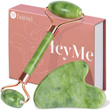 BAIMEI IcyMe Gua Sha & Jade Roller Facial Tools Face Roller and Gua Sha Set for PLffiness and Redness Reducing Skin Care Routine, Self Care for Men Women - Green