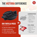 Victoria 8 Inches Cast Iron Tortilla Press, Roti Maker and Tortilladora, Pataconera Seasoned with Flaxseed Oil, Made in Colombia, Traditional Style, Black