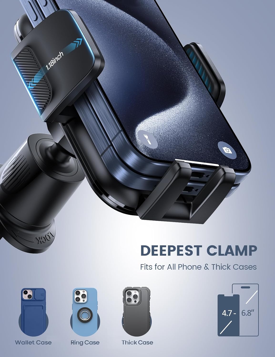 Lamicall 2026 Wider Clamp & Metal Hook Car Phone Holder Vent [Thick Cases Friendly] Phone Holders for Your Car Mount Gfts Automobile Hands Free Accessories for Women Men for iPhone 16 15 14 13 Pro Max