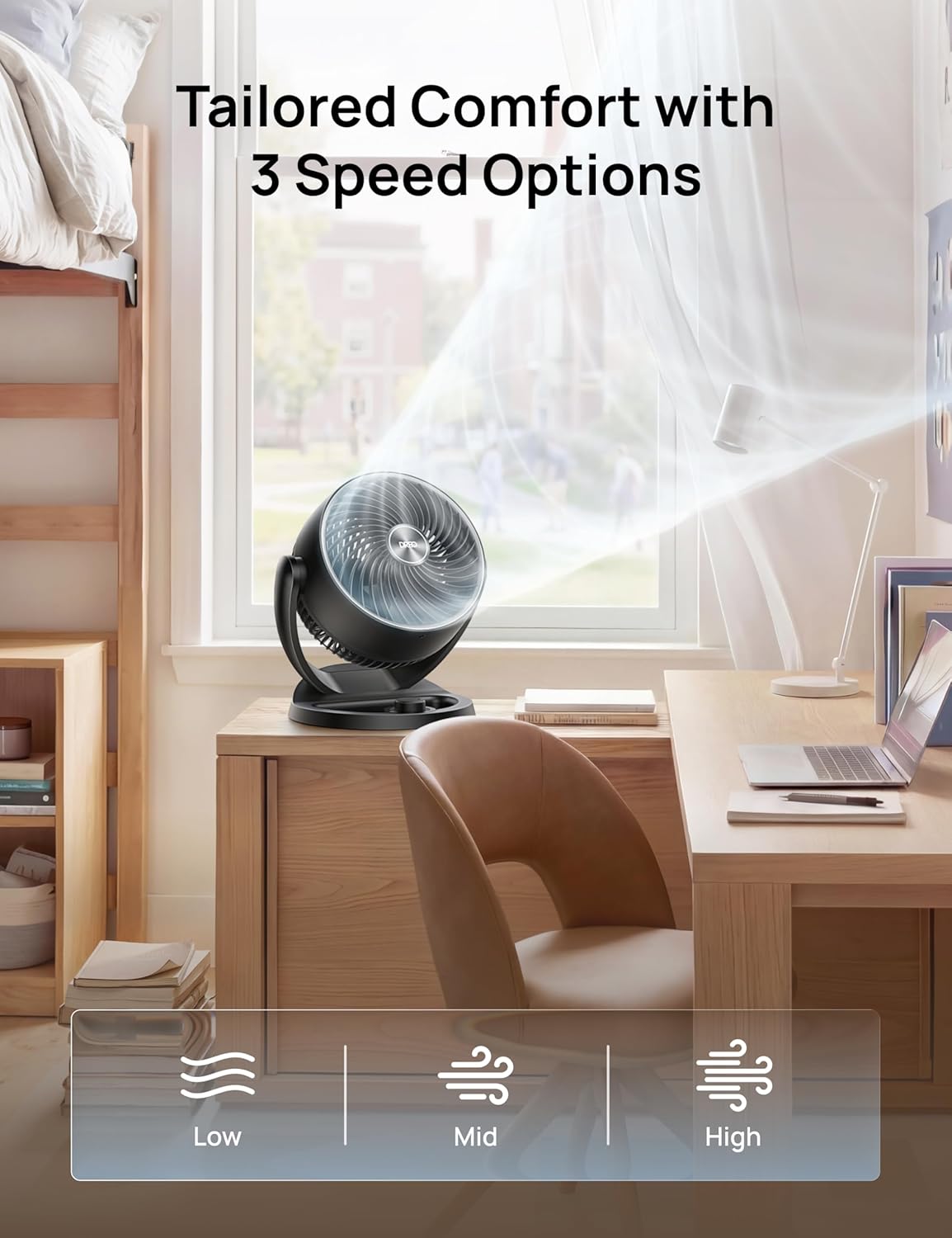DREO Fan for Bedroom, 12 Inches, 70ft Powerful Airflow, 28db Quiet Table Air Circulator Fans for Whole Room, 120° Adjustable Tilt, 3 Speeds, Desktop Fan for Home, Office, Kitchen