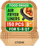 Air Fryer Liners Disposable, 150Pcs 8" Square [Food Grade Material] Unbleached Parchment Paper Liners Non-Stick & Waterproof Oilproof for 5-8 QT Airfryer Basket, Baking, Roasting Microwave, Oven
