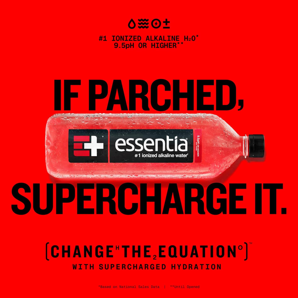 Essentia Water Bottled, Ionized Alkaline Water:99.9% PLre, Infused With Electrolytes, 9.5 pH Or Higher With A Clean, Smooth Taste, 1 Liter (Pack of 12)