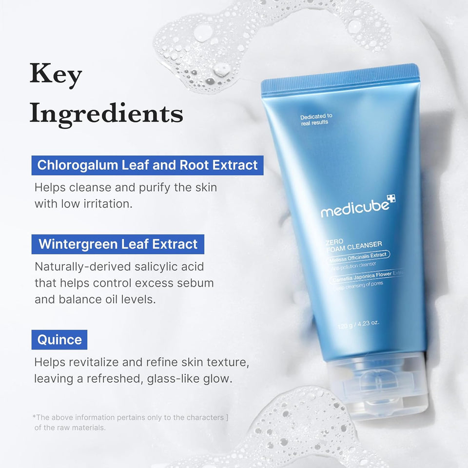 medicube Facial Cleanser Zero Foam Cleanser | Daily Gentle Cleansing Foam for Sensitive Skin | Excess Sebum Control, Hydration, Pore Minimization | Korean Skincare, 4.23 oz