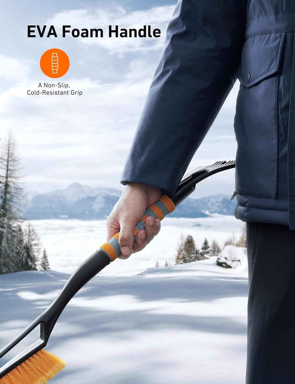 astroai 27 inch snow brush and ice scrapers for car windshield with detachable snow scrapers and ergonomic foam grip