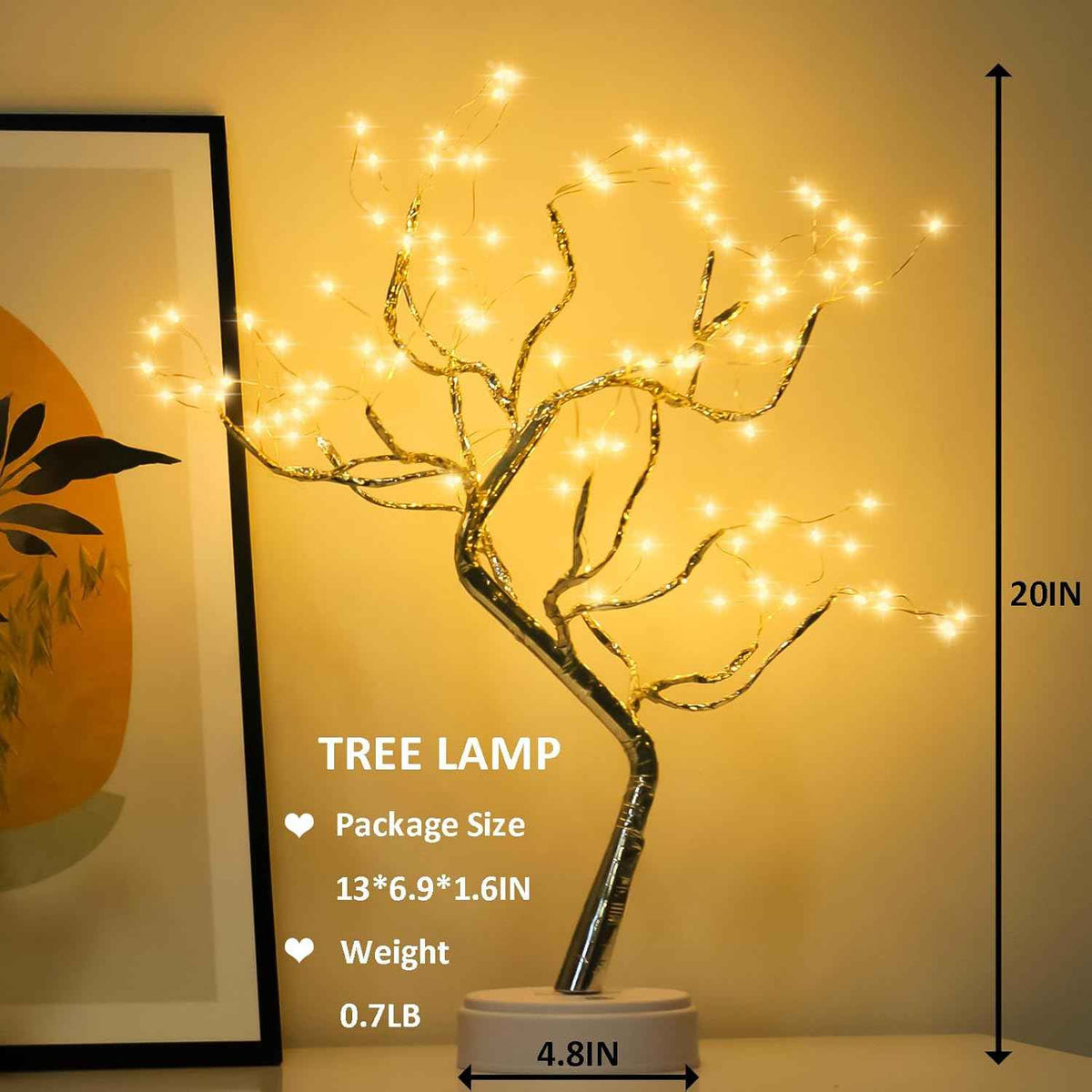 20" warm white LED tabletop bonsai tree light with 108 fairy lights, DIY artificial tree lamp for living room bedroom