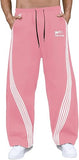 GORGLITTER Men's Baggy Wide Leg Sweatpants Y2K Striped Side Drawstring Waist Barrel Track Pants with Pockets