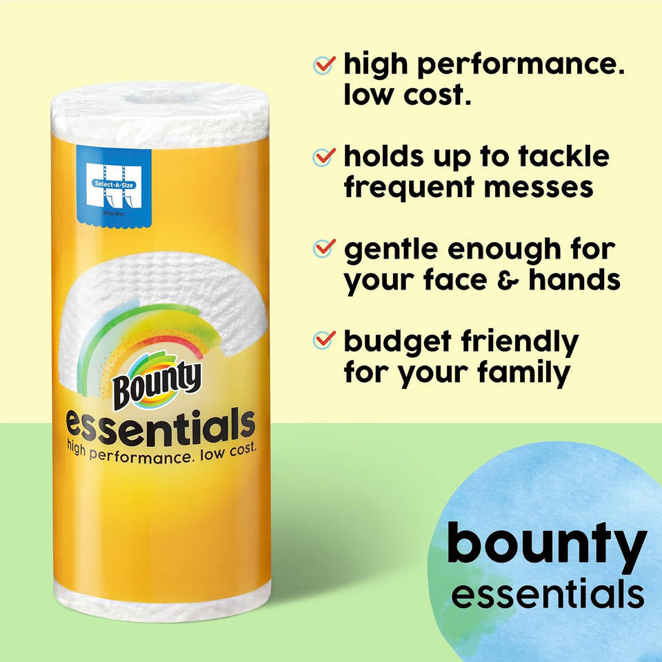 Bounty Essentials Select-A-Size Paper Towels, White, 2 Triple Rolls, Equals 6 Regular Rolls