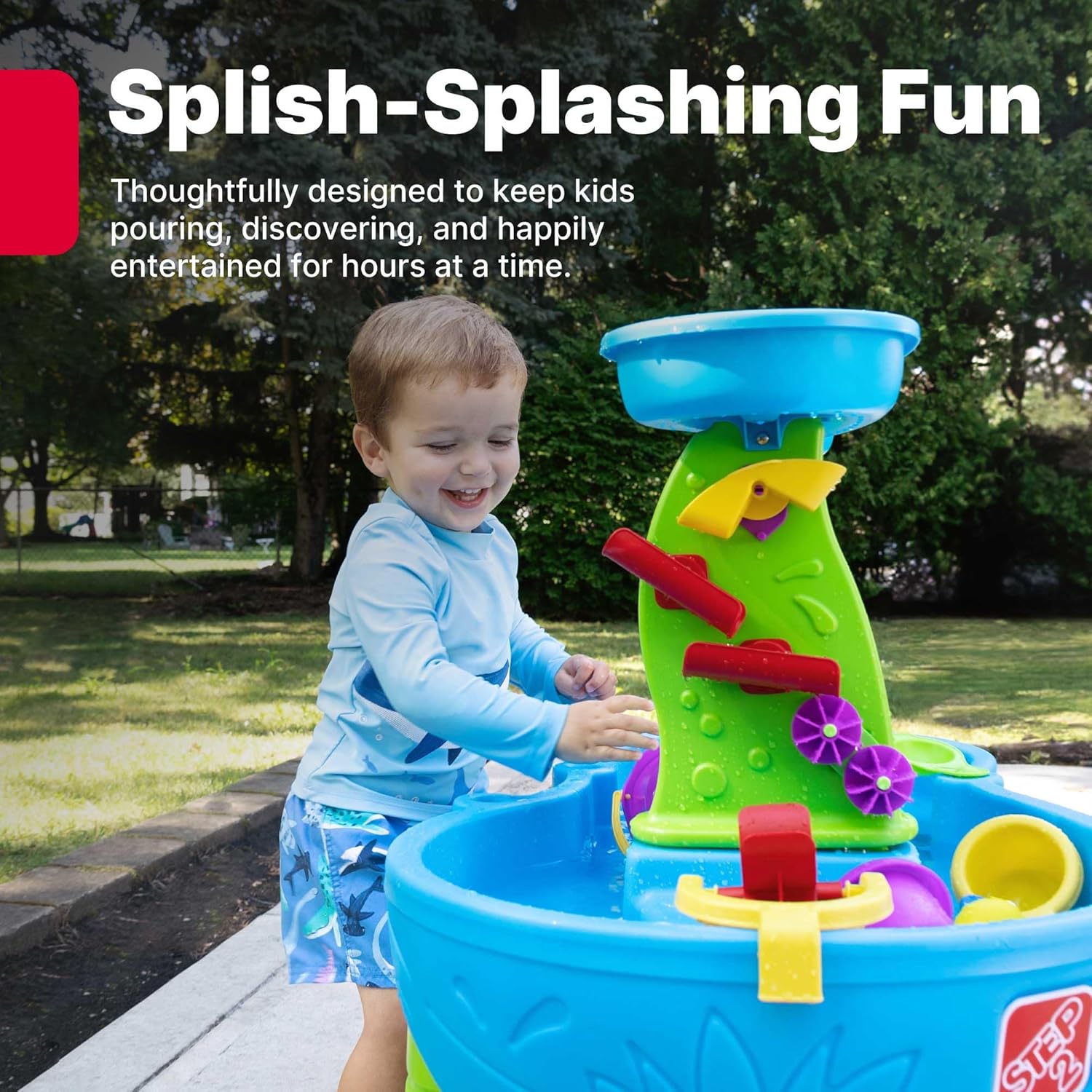 Step2 Rain Showers Splash Pond Water Table, Kids Water and Sand Activity Sensory Playset, Summer Outdoor Toys, 13 Piece Water Toy Accessories, For Toddlers 1.5+ Years Old, Blue & Green
