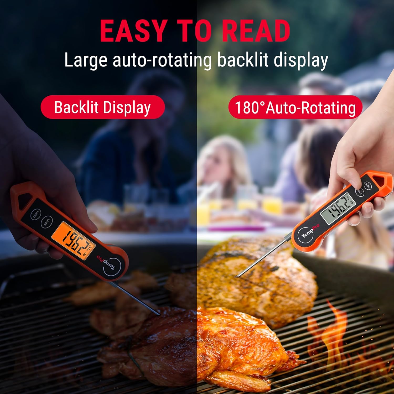 TempPro TP19H Digital Meat Thermometer for Cooking with Ambidextrous Backlit and Motion Sensing Kitchen Cooking Food Thermometer for BBQ Grill Smoker Oil Fry Candy Instant Read (Previously ThermoPro)