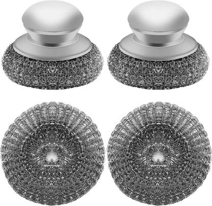 Stainless Steel Wool Scrubber with 2 Replacement Pads for Cleaning Metal Pans, Pots, Grills & More
