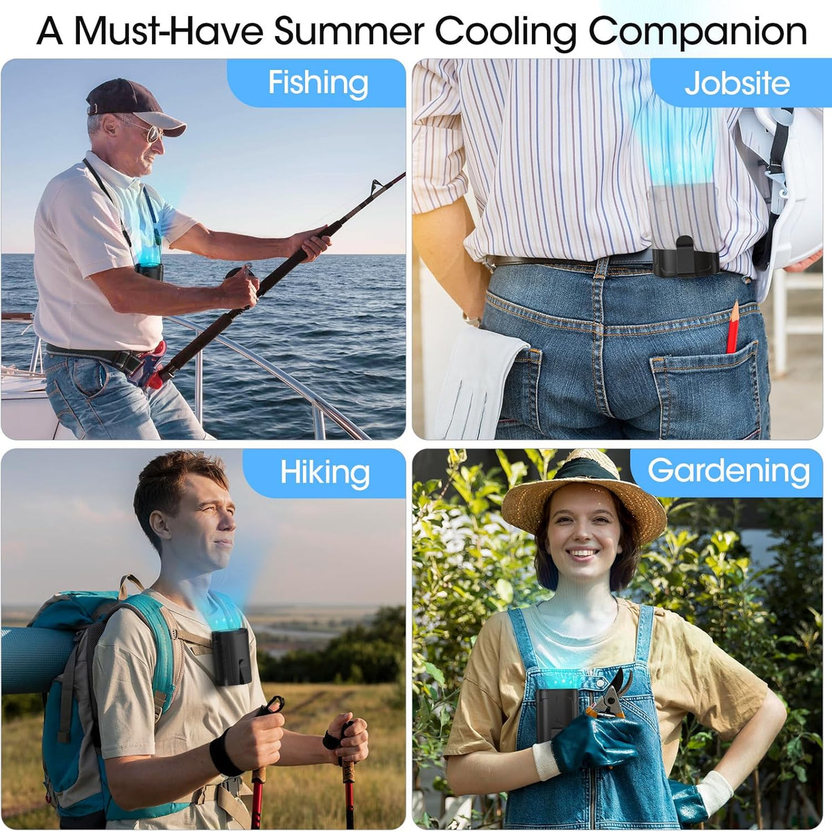 2025 AI Portable Fan Rechargeable, 4 Speeds 6600RPM Strong Airflow, Personal Waist Fan with up to 25H of Working Time, Hands-Free Hanging Neck Fan, Wearable Belt Fan for Camping, Outdoor, Jobsite