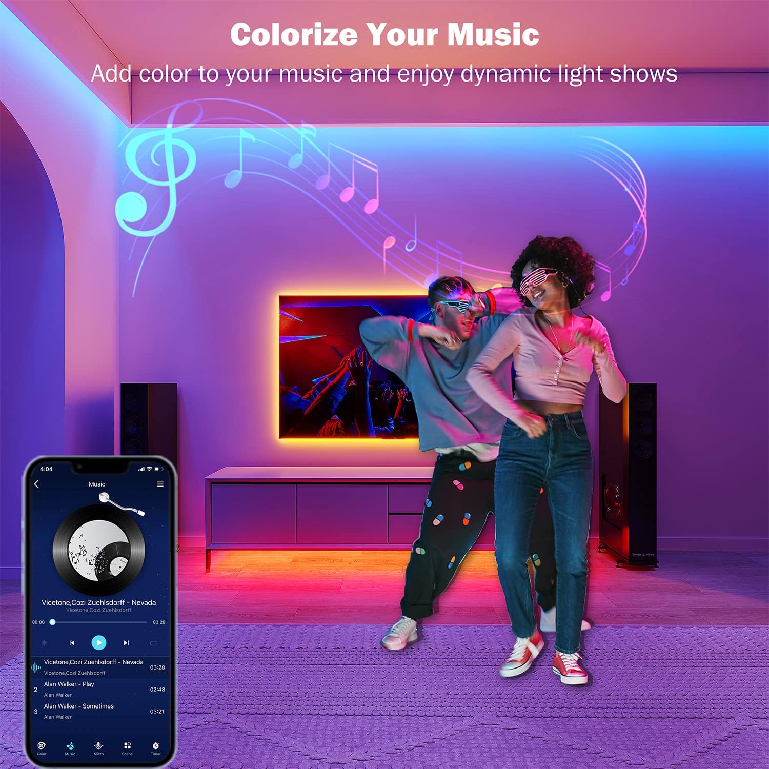 Leeleberd Led Lights for Bedroom 100 ft (2 Rolls of 50ft) Music Sync Color Changing RGB Led Strip Lights with Remote App Control Bluetooth Led Strip, Lights for Room Home Kitchen Party Decor