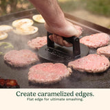 Cuisinart 6.5" Cast Iron Smashed Burger Press, Round Flat Edge Grill Press for Crispy Smash Burgers, Burger Tool for Grill and Griddle Accessories, for BBQs and Tailgates