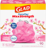 Glad Tall Kitchen Trash Bags 13 Gallon, MaxStrength Cherry Blossom Garbage Bags, Drawstring, 90 Count - PureLivingMart
