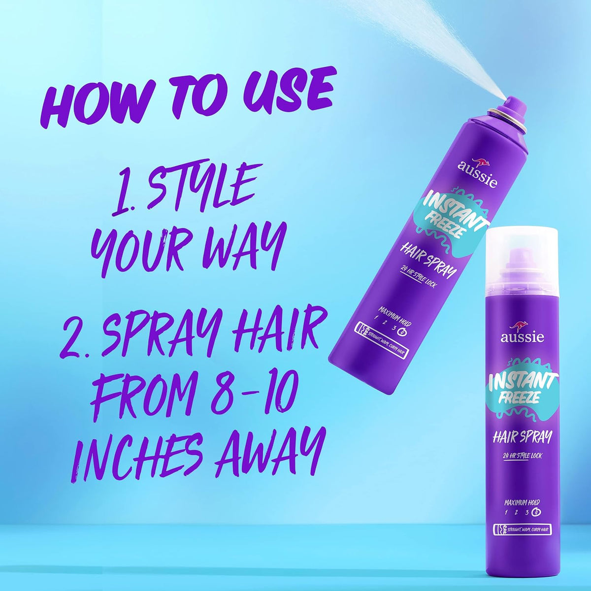 Aussie Instant Freeze Hair Spray for Extreme Hold, Infused with Jojoba Oil & Sea Kelp, Long-Lasting All-Day Fresh Citrus Scent, Safe for All Hair Types, 10 Fl Oz, 3 Pack