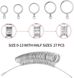 Bflaae Ring Sizer Measuring Tool Kit, 27 PCS Stainless Steel Measuring Ring Tool, US Ring Size 0-13 with Half Size, 2 PCS Reusable Finger Size Tape with Magnified Glass 1-17 USA Rings Size