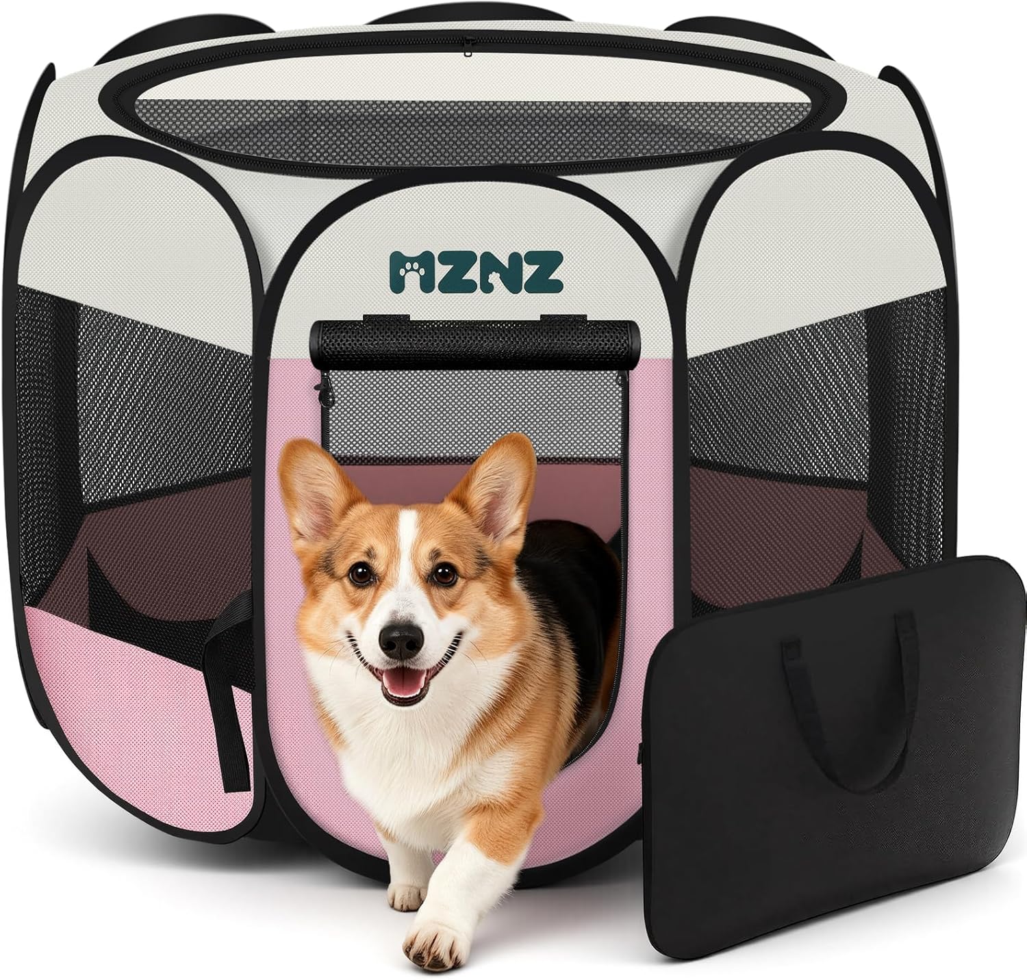 Grey dog cat playpen, portable puppy pet crate for small dogs, cats, rabbits, foldable dog cage enclosure with carrying case
