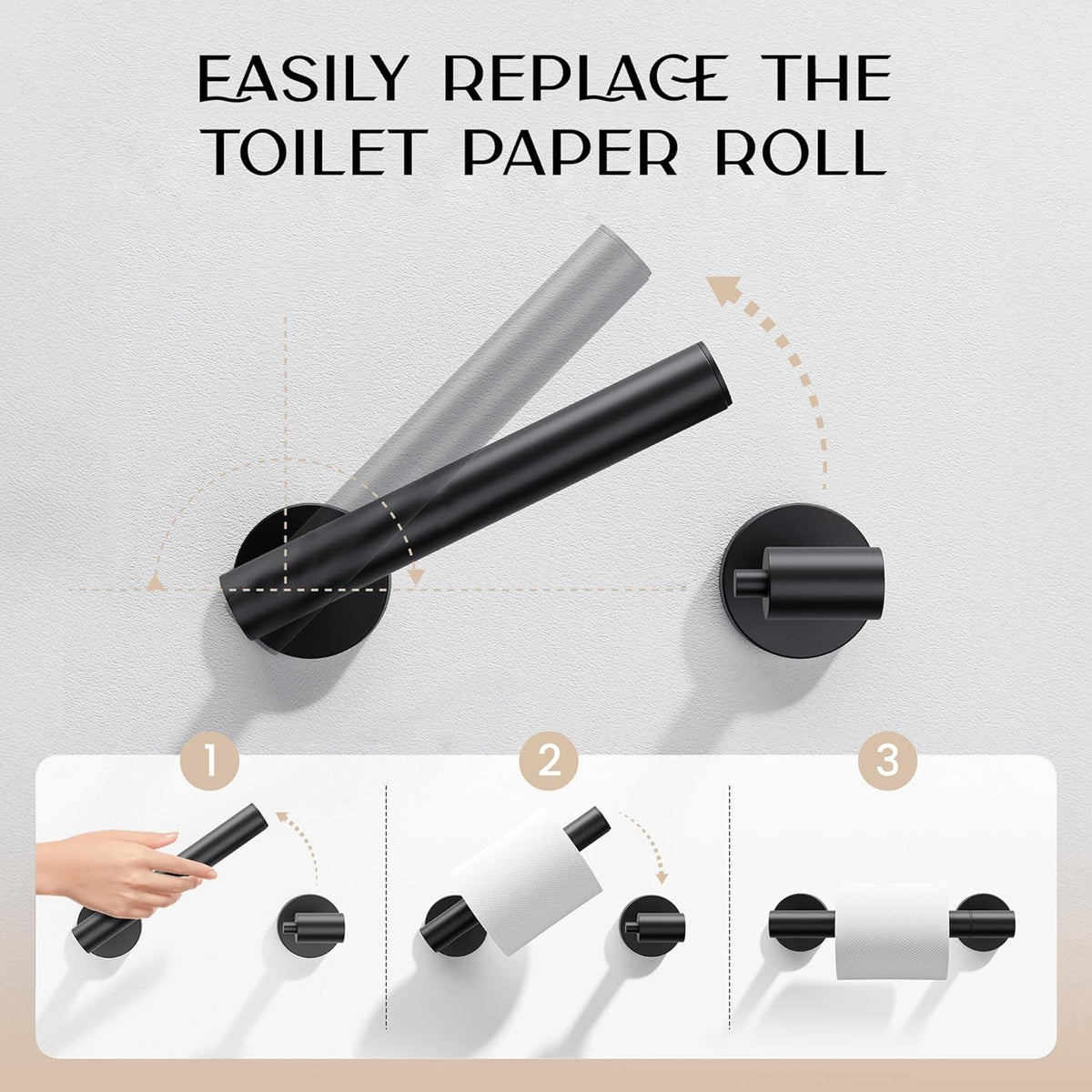Day Moon Matte Black Toilet Paper Holder - Wall Mount Modern Roll Holder for Bathroom