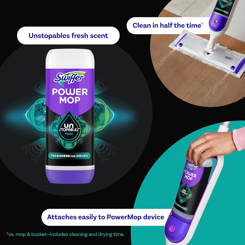 Swiffer PowerMop Floor Cleaning Solution with Unstopables Fresh Scent, PowerMop Refills, Floor Cleaner for Mopping, 25.3 fl oz, 2 Pack - PureLivingMart
