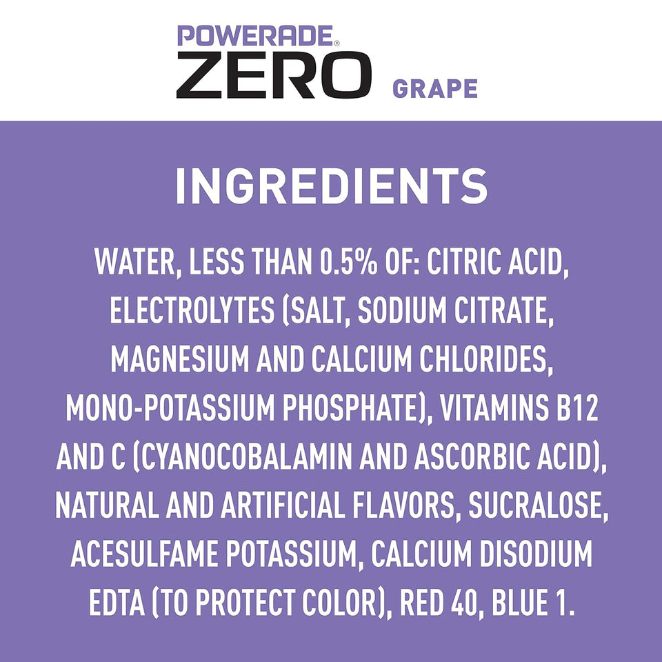POWERADE Electrolyte Enhanced Zero Sugar Grape Sports Drink, 20 Ounce (Pack of 8)