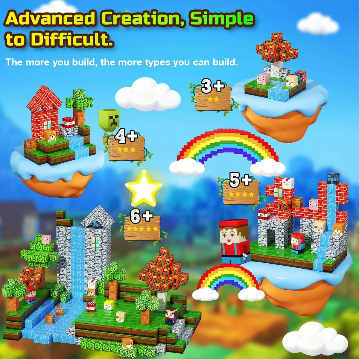 200PCS Magnetic Blocks Set for Kids, STEM Montessori Stacking Toys, Sensory Building Cubes for Toddlers, Age 3-10, Christmas Birthday Gifts