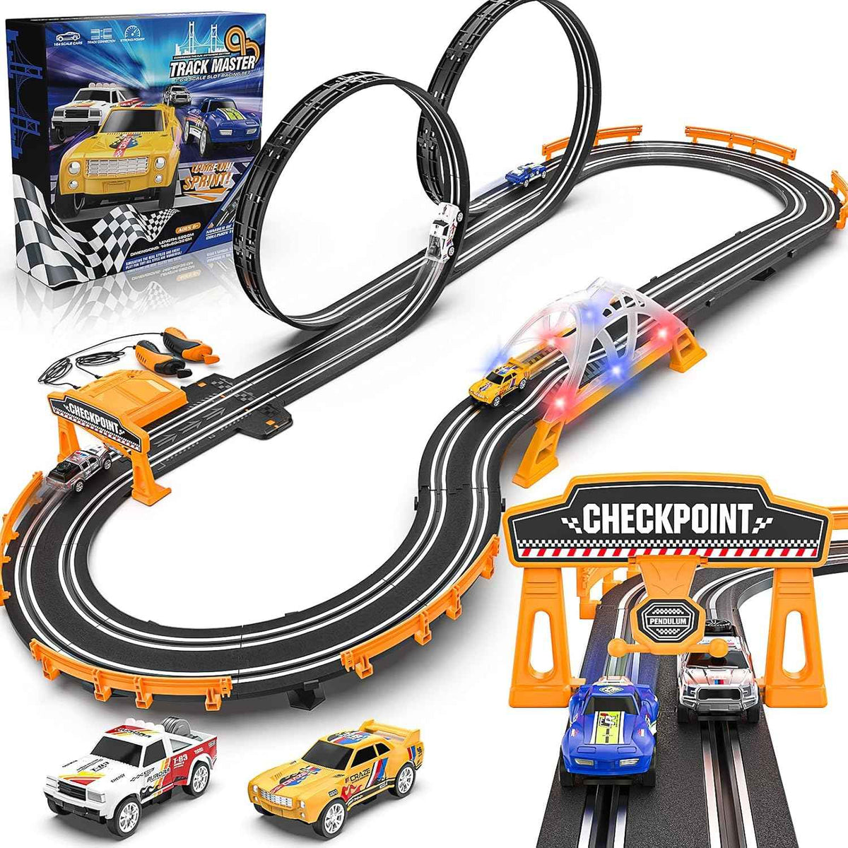 Slot Car Race Track Sets for Boys, Race Car Track with 2 High-Speed Slot Cars, Battery or Electric Car Track, Dual Racing Game Lap Counter Track Sets, Toys Gifts for Boys Girls Ages 4 5 6 7 8-12