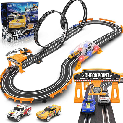 Slot Car Race Track Sets for Boys, Race Car Track with 2 High-Speed Slot Cars, Battery or Electric Car Track, Dual Racing Game Lap Counter Track Sets, Toys Gifts for Boys Girls Ages 4 5 6 7 8-12