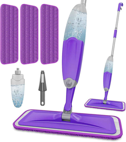 HOMTOYOU Lightweight Microfiber Spray Mop for Hardwood, Tile, and Vinyl Floors - Includes 3 Reusable Pads