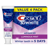 Crest 3D White Advanced, Teeth Whitening Toothpaste for Adults, 3.7 oz, 4 Pack, Cavity Protection Fluoride Toothpaste, Strengthens Enamel, Travel Size Toiletries