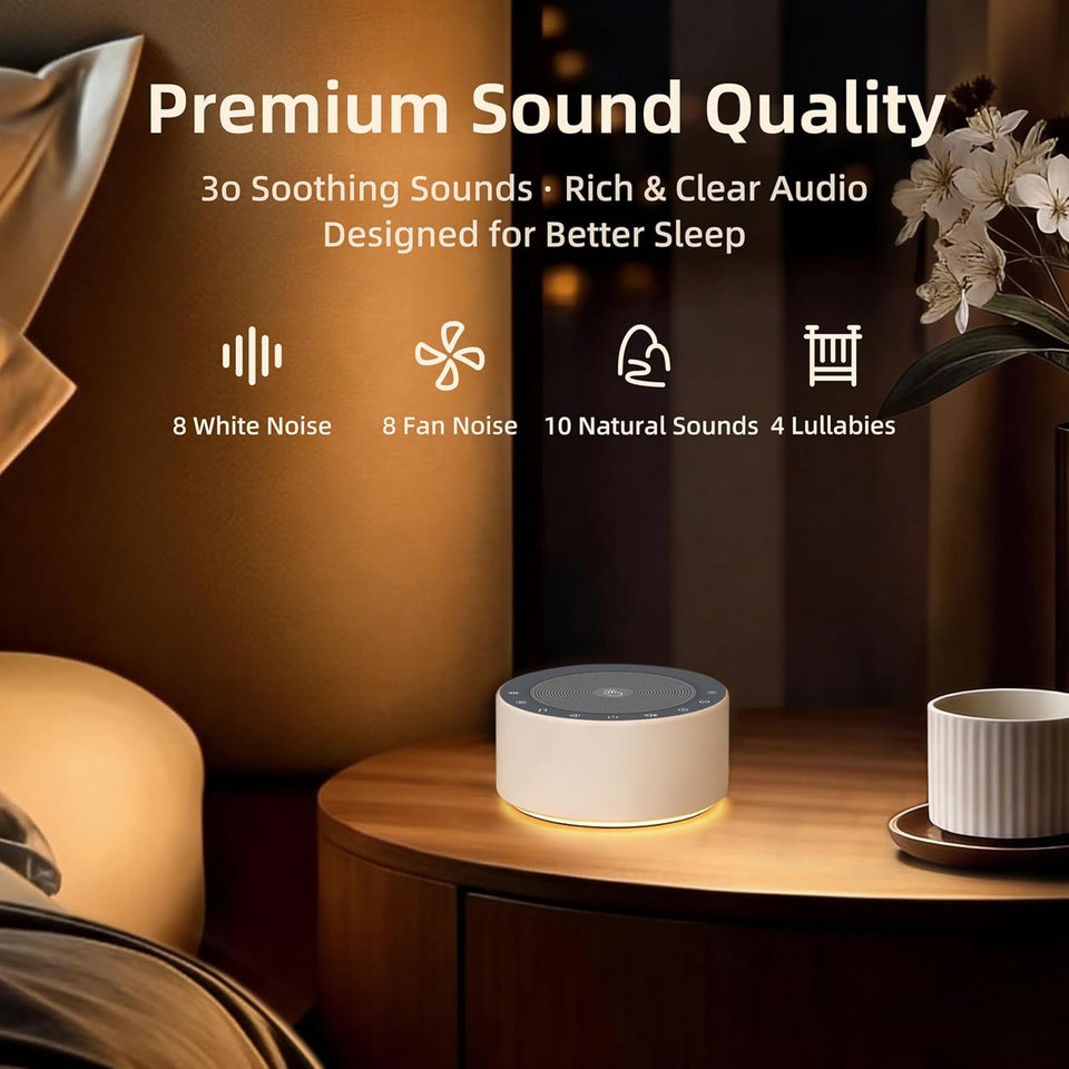 Kipcush White Noise Sound Machine with Nursery Lamp, Mood Lighting, 7 Colour Night Light, 30 Soothing Sounds for Baby/Adult. Timer, Plug in, Memory Function, Touch Control