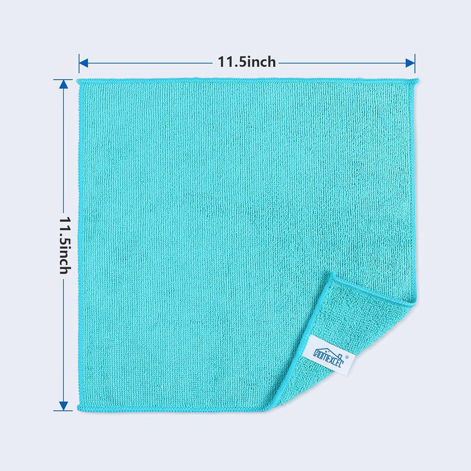 HOMEXCEL Microfiber Cleaning Cloth,12 Pack Cleaning Rags, Cleaning Towels with 4 Color Assorted, 11.5"X11.5"(Green/Blue/Yellow/Pink)