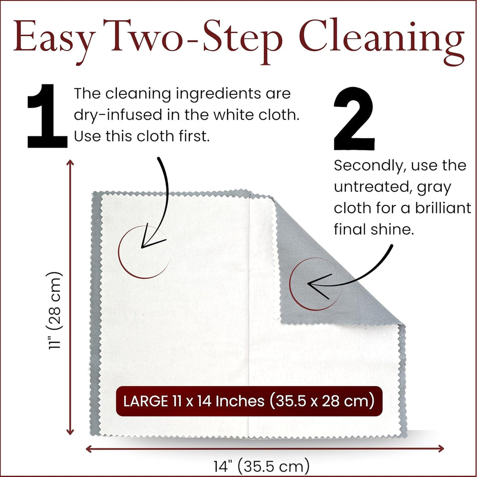 Pro Size Polishing Cleaning Cloth Made in USA for Gold, Silver, Platinum. PLre Cotton Eco Friendly Tarnish Remover Cleaner Large 11 x 14 Inch. Shines Jewelry Like New. Cleans Coins Watches Silverware