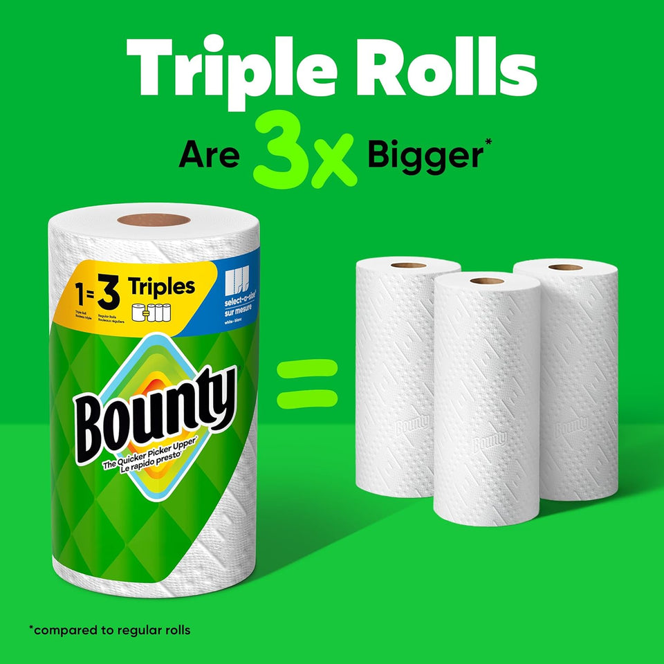 Bounty Select-A-Size Paper Towels, White, 8 Triple Rolls = 24 Regular Rolls - PureLivingMart