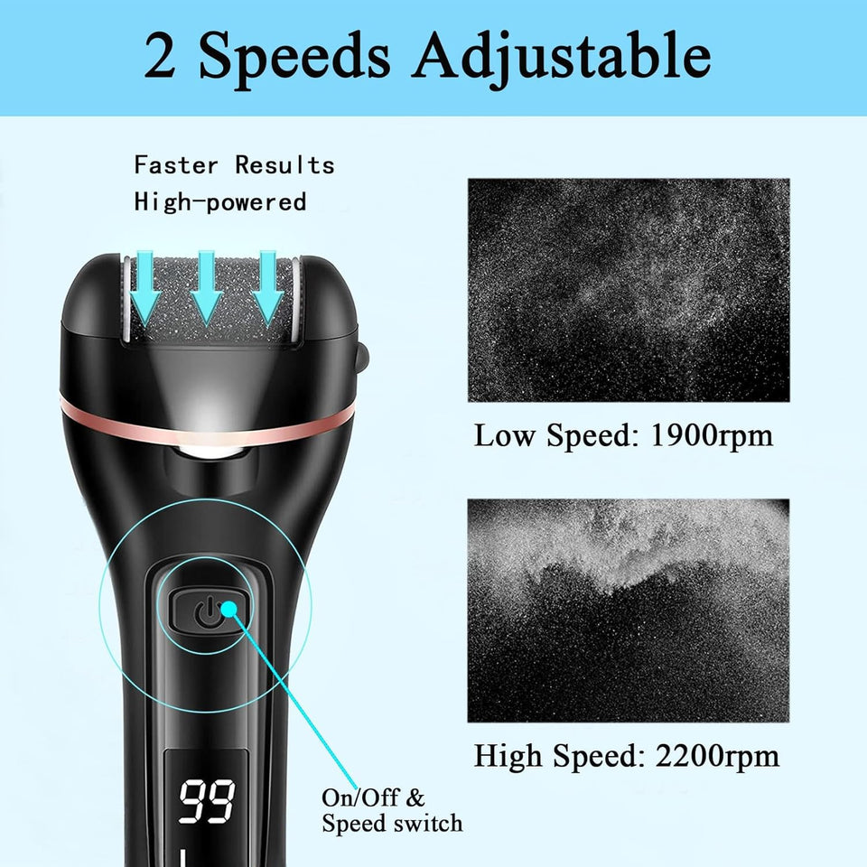 Callus Remover for Feet Electric Foot File, 13-in-1 Professional Pedicure Tools Foot Care Kit, Foot Scrubber Pedi for Hard Cracked Dry Dead Skin, 3 Rollers, 2 Speed, Battery Display (Black)