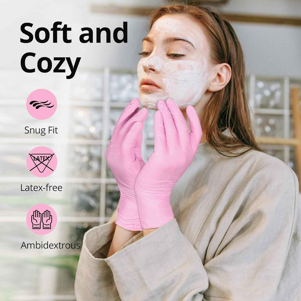 Pink Nitrile Gloves, 3-mil, Industrial Gloves Disposable Latex Free, for Cleaning & Esthetician, Rubber Powder-Free, 100-ct Box (Medium)