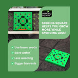 Seeding Square - Patented Seed and Seedling Spacer Tool for Bigger Harvests, Organized Plants & Fewer Weeds – Color-Coded Gardening Template with Dibber, Seed Spoon, Ruler & Planting Guide