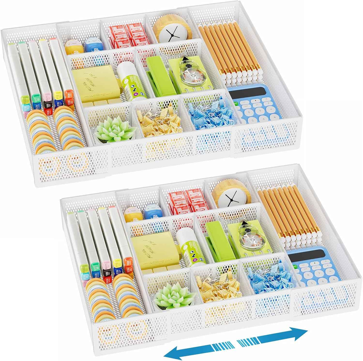 Marbrasse Expandable Desk Drawer Organizer, Mesh Drawer Organizer Tray with 10 Adjustable Compartments, Desk Organizers and Accessories, 5 Dividers Drawer for Office Supplies, Makeup & Vanity (Black)