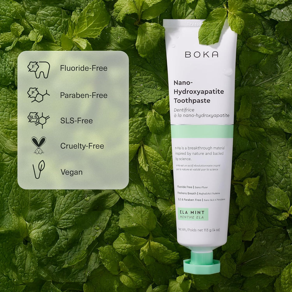 Boka Fluoride Free Toothpaste, Nano Hydroxyapatite Toothpaste, Appropriate for Sensitive Teeth - for Adult Oral Care - Ela Mint Flavor, 4 Fl Oz 1Pk US Manufactured