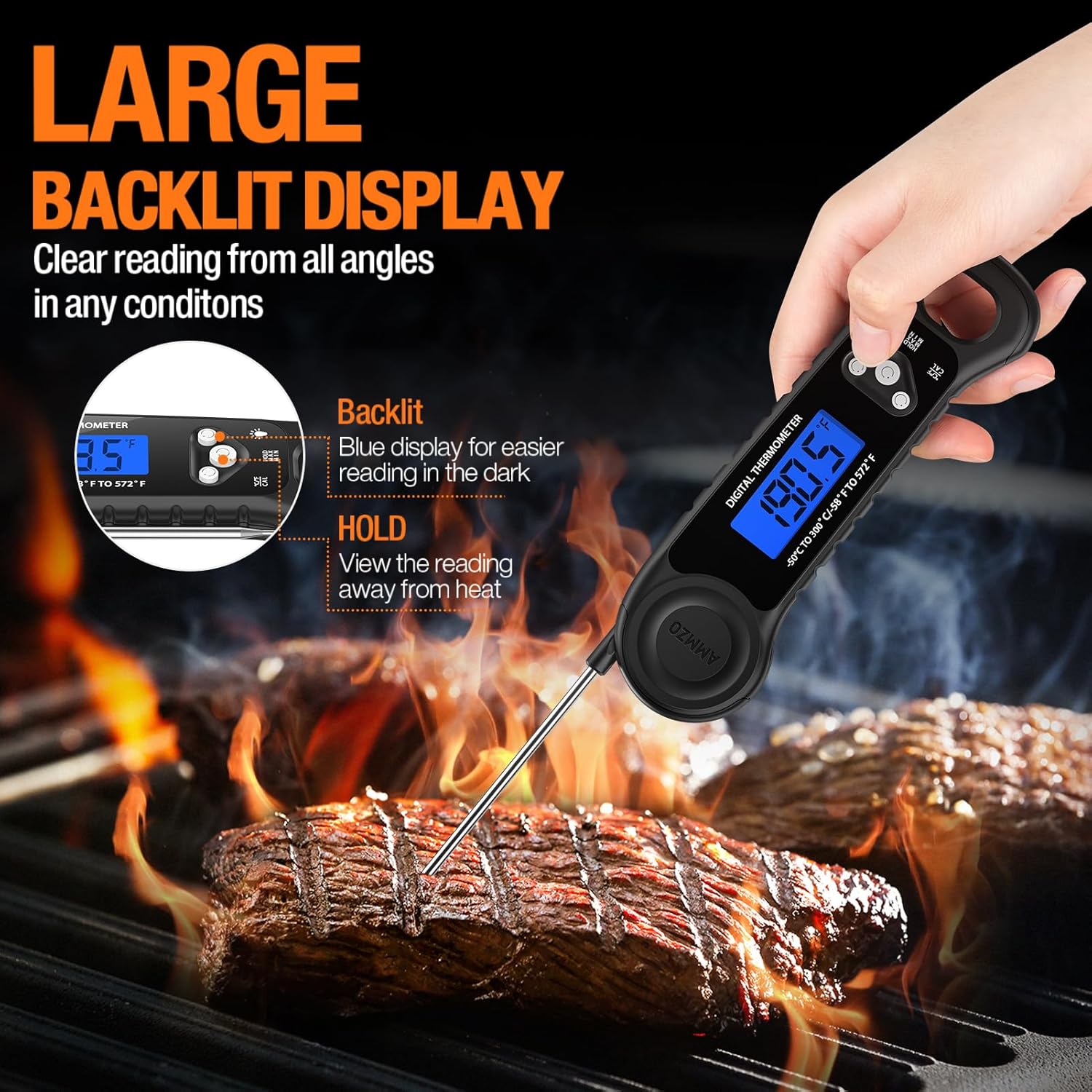 Meat Thermometer Digital, Instant Read Food Thermometer for Cooking, Grilling, Baking, Frying & Candy Making, Essentials Kitchen Gadgets Accessory, Gifts for Men Women Dad Mom Birthday