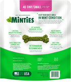 Minties Dog Dental Bone Treats, Tiny/Small Dental Dog Treats, 16 Ounces, Cleans Teeth, Fight Bad Breath, Removes Plaque and Tartar, 40 Count